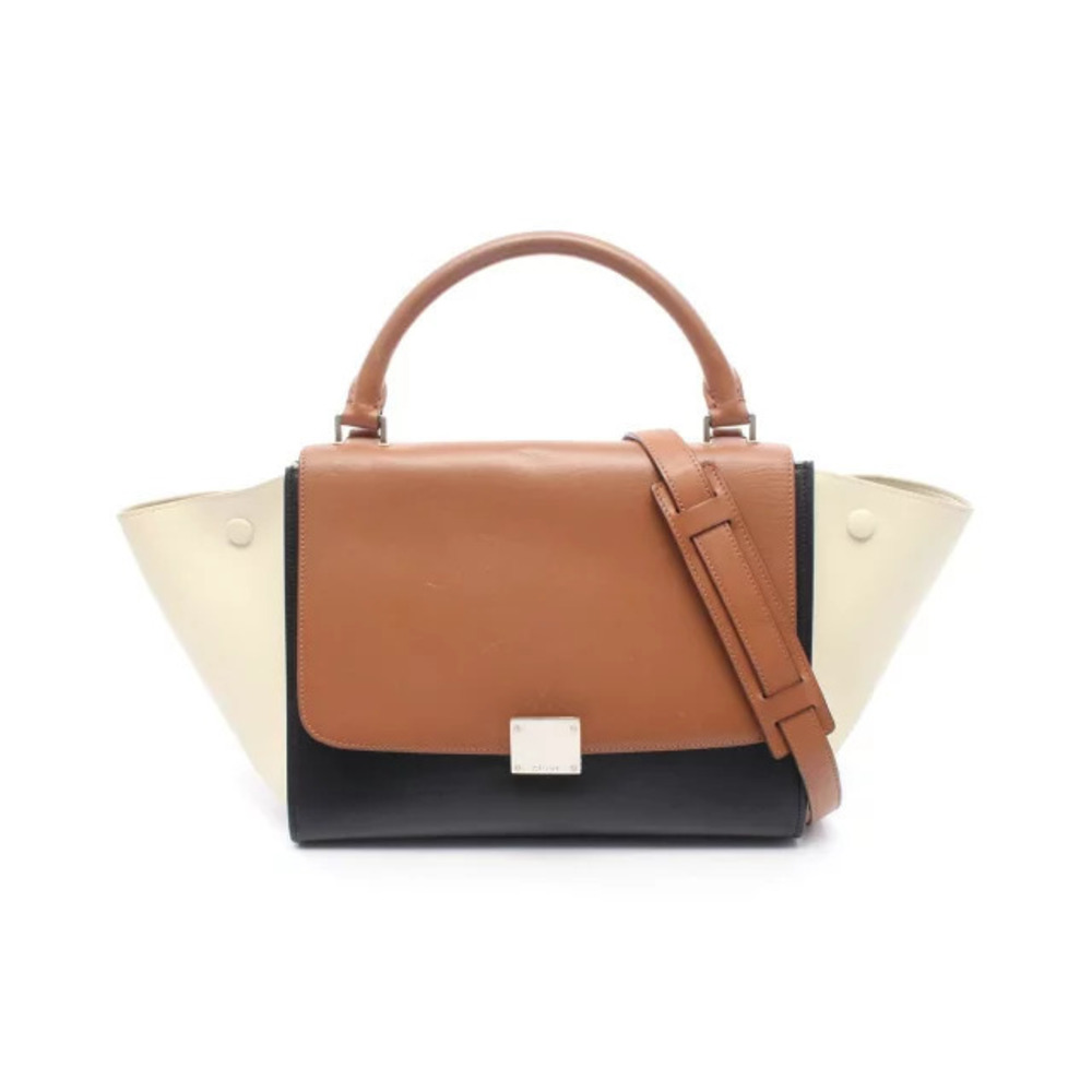 Celine Trapeze Handbag Leather Brown Black White